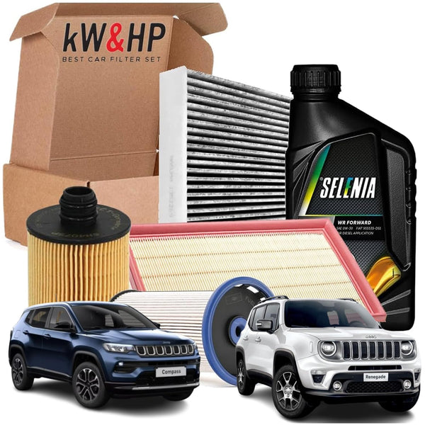 KIT TAGLIANDO 4 FILTRI + 5 LITRI OLIO MOTORE ORIGINALE 0W30 COMPATIBILE CON COMPASS RENEGADE 1.6 CRD MULTIJET