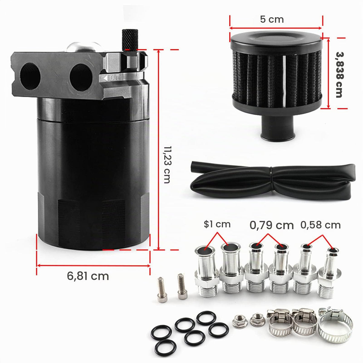 Weigudoc Serbatoio per Auto in Alluminio, Contenitore per Olio da 300 ml, Contenitore per Olio Motore, Serbatoio dell'olio separatore Motore con sfiato Filtro Aria e Accessori per Tubi Flessibili