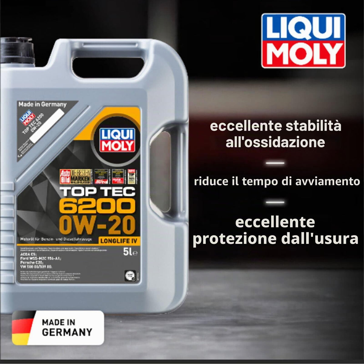 LIQUI MOLY Olio motore Top Tec 0W-20 1 L Compatibilità con VW Polo Hatchback 6R1, 6C1 Golf 7 Hatchback 5G1, BQ1, BE1, BE2 T-Roc A11 Golf 8 Hatchback CD1, AUDI A3 Sportback 8VA, 8VF