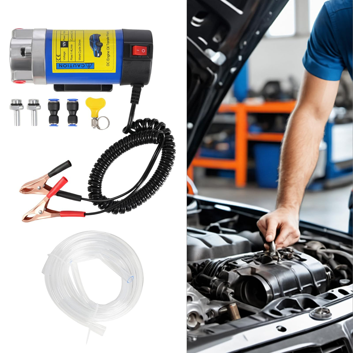Cutycaty Pompa di aspirazione dell'olio 12V 100W Pompa diesel Pompe del carburante Pompa dell'olio Pompa di travaso elettrica carburante-acqua per olio motore e diesel per auto