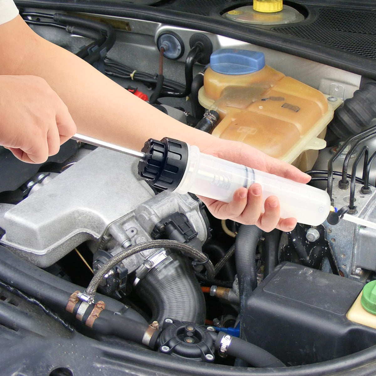 Frevoitna 200CC Siringa Grande, Pompa Aspira Olio Motore Auto, Pompetta Aspira Liquidi, Estrattore con 2 Tubi e Un Paio di Anelli di Gomma di Ricambio per Liquido dei Freni, Oli Trasmissione