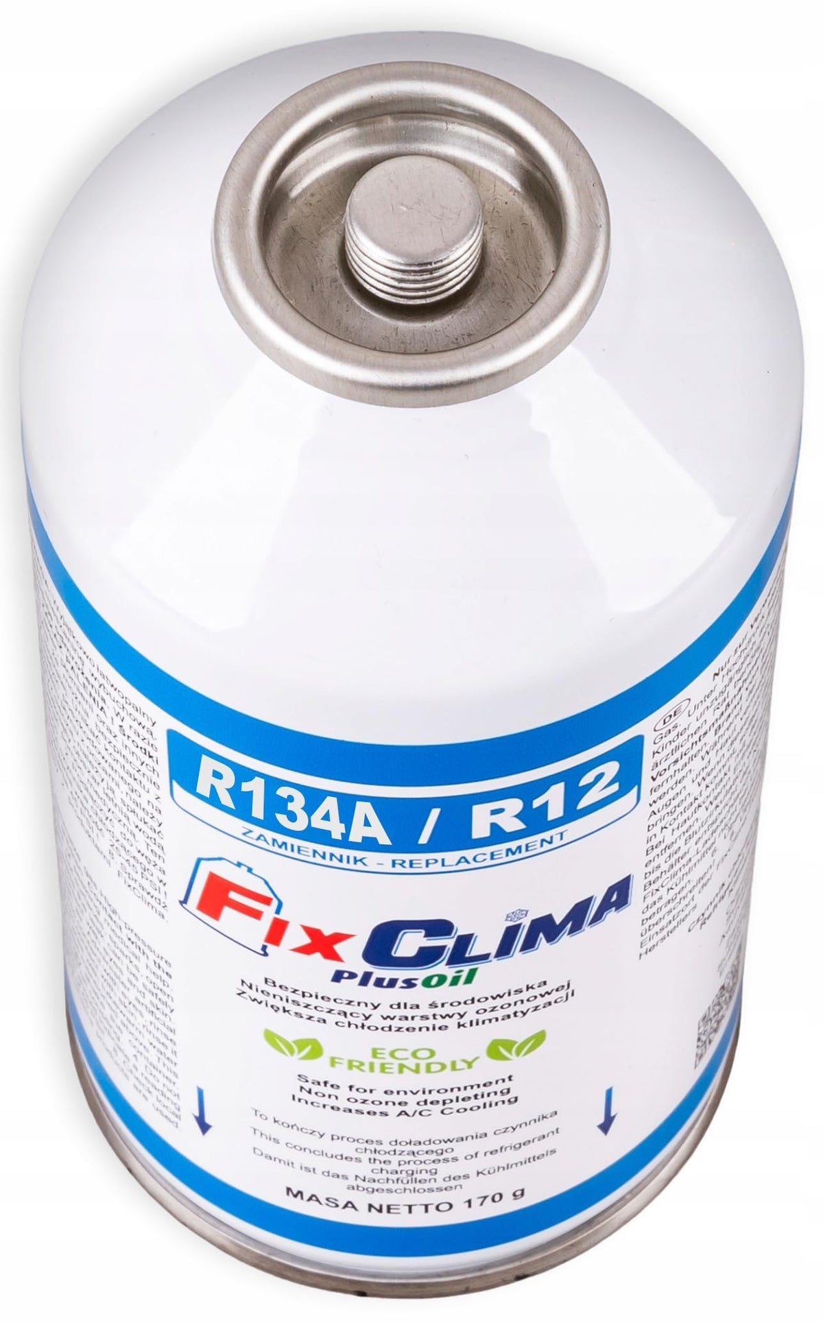 FixClima R134a R12 - Set di ricarica di gas refrigerante per auto dal 1994 al 2016, 5 bombolette da 170 g di gas refrigerante con olio integrato