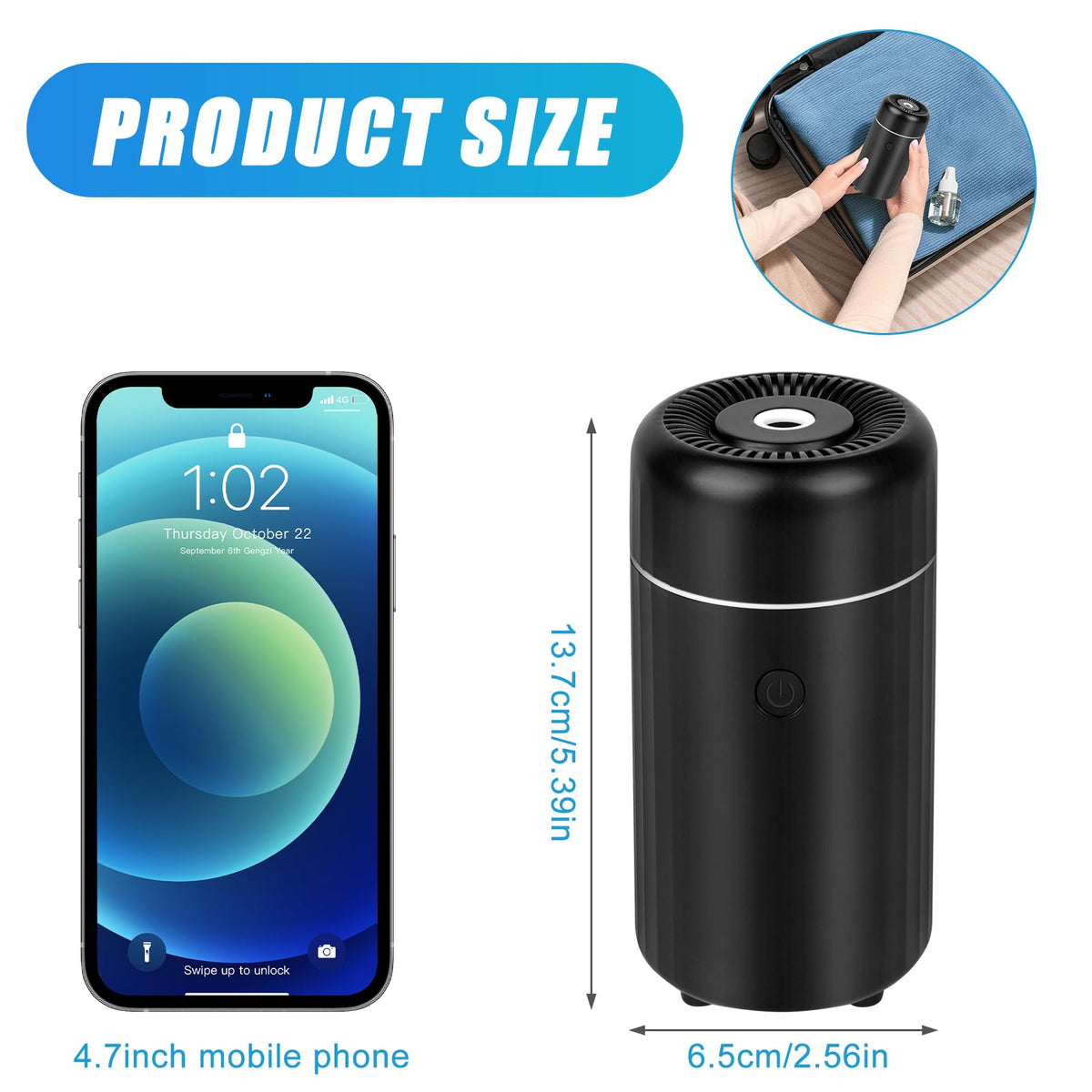 HIULLEN Deodorante per Auto, Diffusore di Oli Essenziali USB, Diffusore di Aromi per Oli Essenziali, 2 Modalità Nebbia Mini Umidificatore per Auto Ufficio Camera da Letto Casa Viaggi