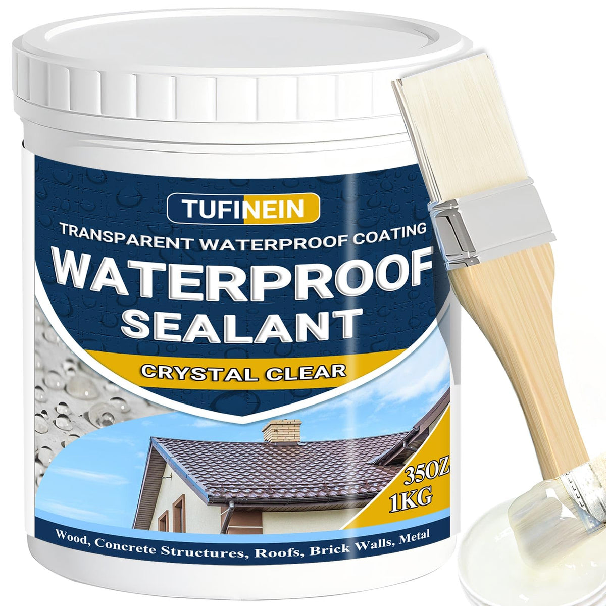Sigillante Impermeabile Liquido 1KG, TUFINEIN Rivestimento Impermeabile Trasparente Impermeabilizzante Trasparente Guarnizione di Perdite, Interno ed Esterno Colla Impermeabile