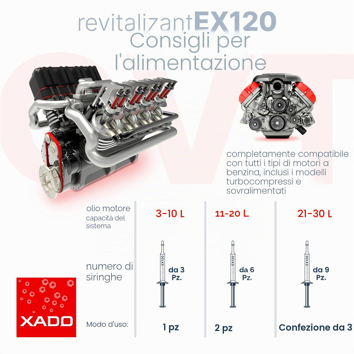 XADO EX120 olio antiusura motore additivo per motori a benzina e auto a gas – Protezione contro l'usura e la ricostruzione delle superfici