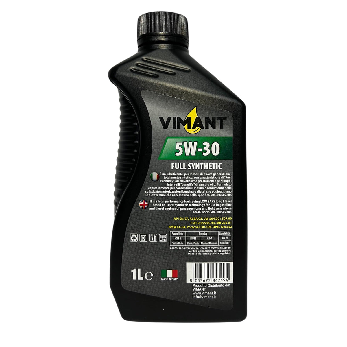 VIMANT Olio Motore Auto SAE 5W-30, 1 Litro, 100% Sintetico, API SN/CF, ACEA C3 (1)