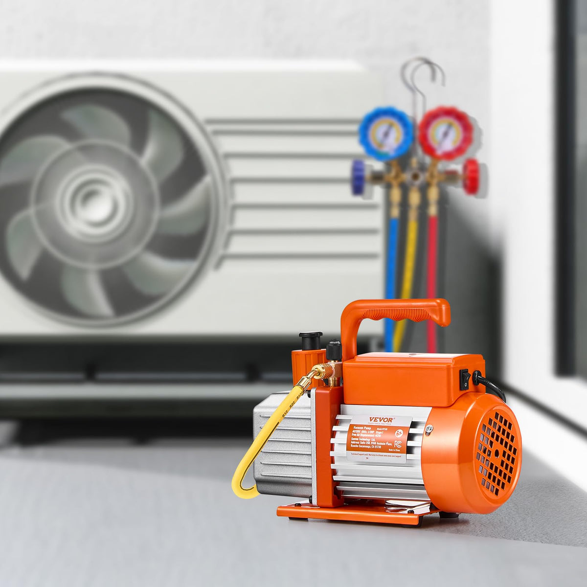 VEVOR Pompa per Vuoto 4 CFM, Pompa per Vuoto a Palette Rotanti Monostadio HVAC per Sistemi Kit Pompa per Vuoto AC per Auto con Contenitore per Olio per Manutenzione Aria Condizionata da Veicoli
