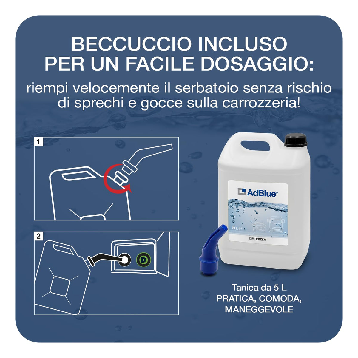 AdBlue® Additivo Motori Diesel per Riduzione Emissioni NOx a Base Urea, Conforme a ISO 22241-1, 10 L (2 x 5 L), Beccuccio Incluso