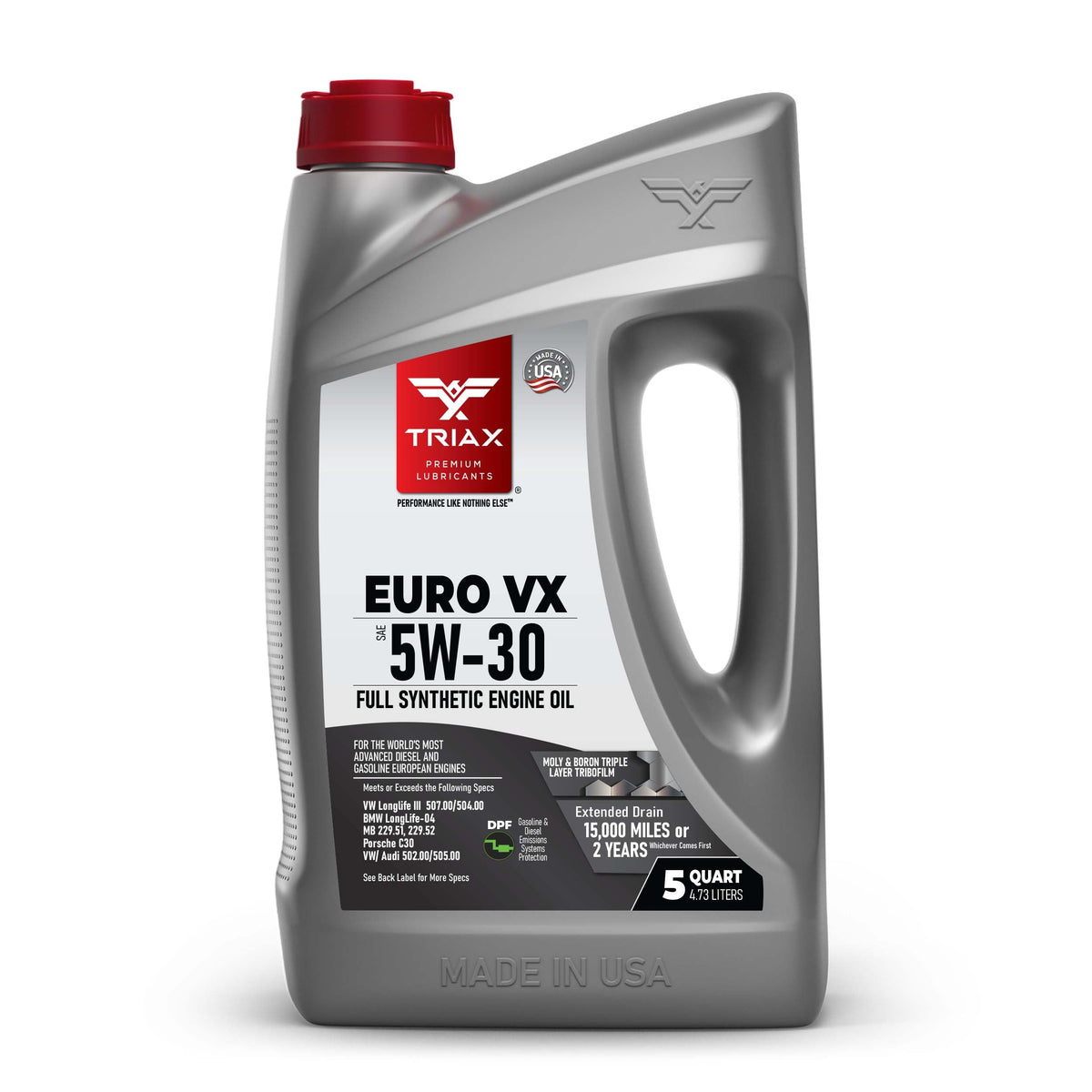 TRIAX Euro VX SAE 5W-30 Olio Motore Sintetico PAO Ester - Motori Benzina e Diesel con DPF e SCR - ACEA C3 API SP - VW/Audi 504.00 507.00 502.00 505.01 - BMW LL-04 - MB 229.51 229.31 (3 x 5 quarts)