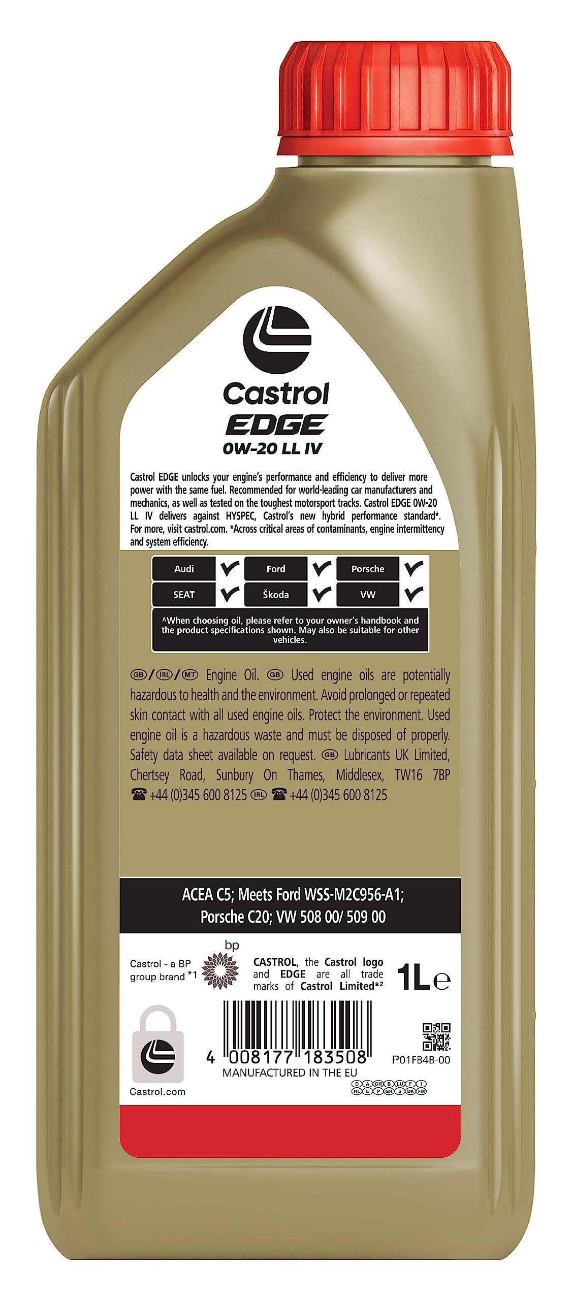 Castrol EDGE 0W-20 LL IV Olio Motore per Auto Totalmente Sintetico, 1L