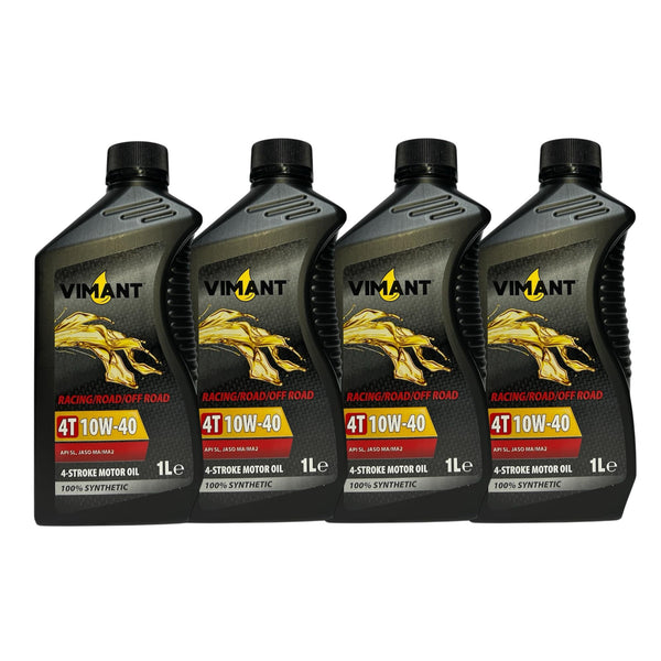 VIMANT Olio Motore 4T 10W-40, 4 Litri, 4x1L, 100% Sintetico, JASO MA/MA2, Per Motori a 4 Tempi, Moto e Scooter