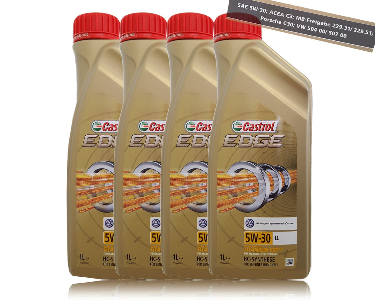 4 x 1 litro olio Castrol Edge Titanium Fst 5 W-30, LL, VW 504 00/507 00 Porsche C30
