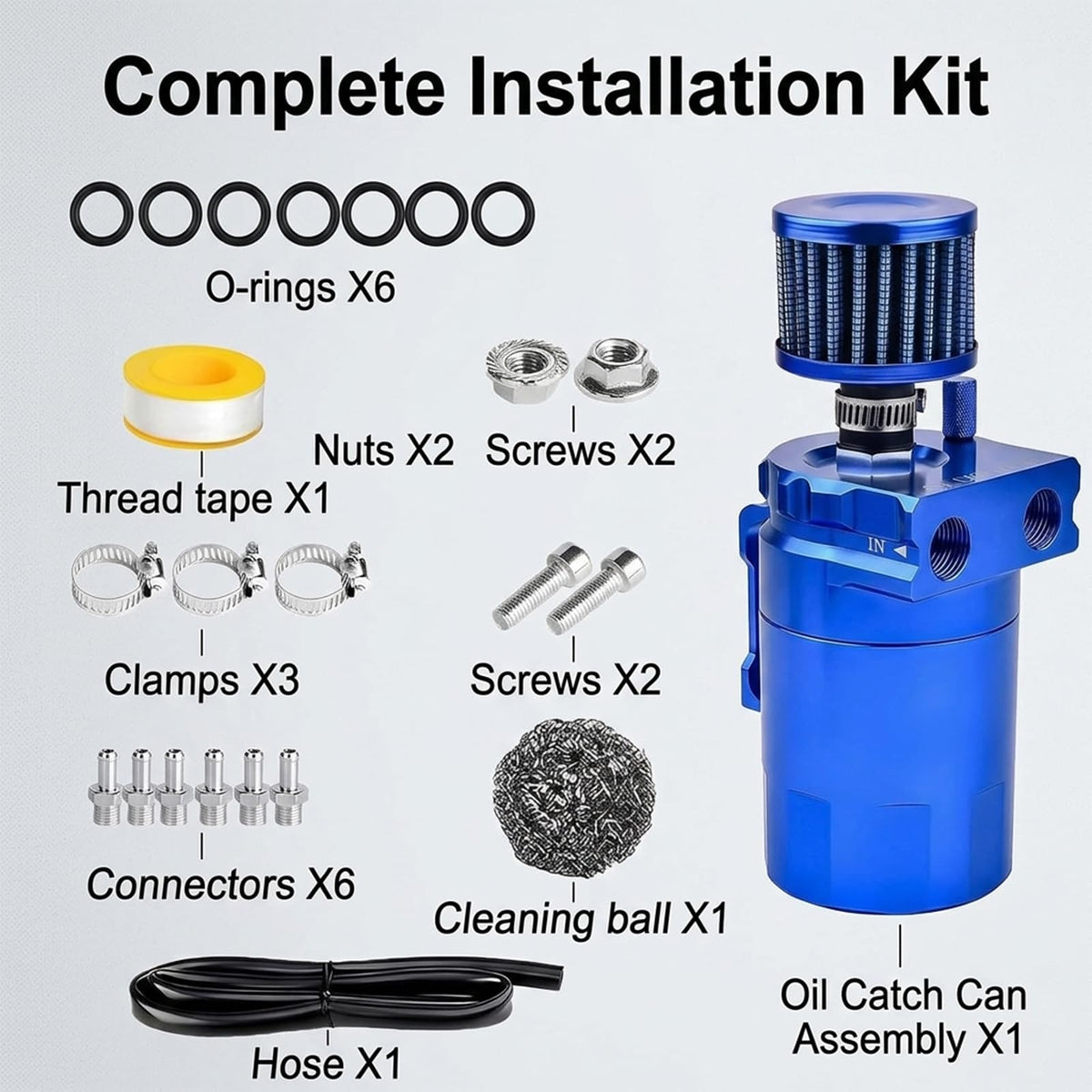 Car Oil Catch Tank Can,Blu 300ml Flaconi Decanter Vapori Olio per Auto,Serbatoio per Auto in Alluminio,Decanter Serbatoio con Filtro Dell'aria,decanter Vapori olio,Facile da Installare e Utilizzare