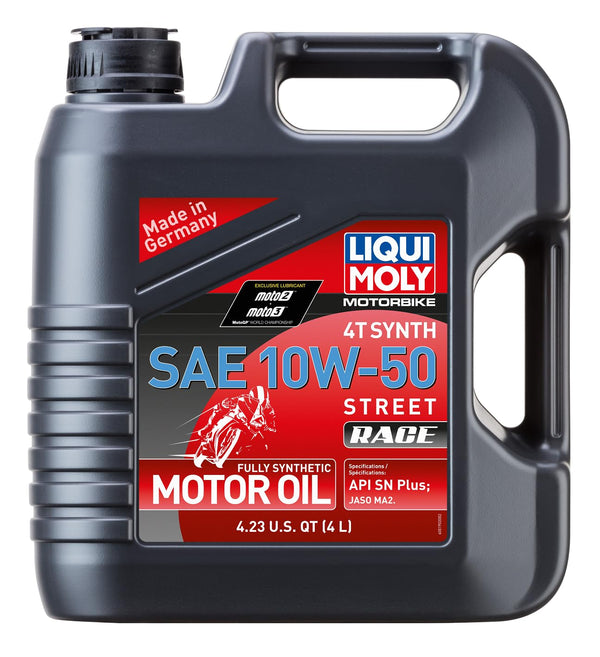 LIQUI MOLY Olio motore Motorbike 4T Synth 10W-50 Olio sintetico 100% 4 L Compatibilità con YAMAHA MOTORCYCLES VITY V-MAX FZ XVS FZS