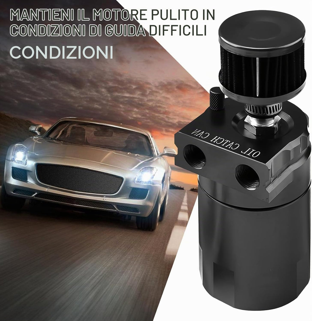 Aicharynic Serbatoio di raccolta dell'olio con filtro dell'aria, 400 ml, contenitore di raccolta dell'olio in alluminio, Oil Catch Tank, serbatoio per auto con accessori, linea carburante da 3/8