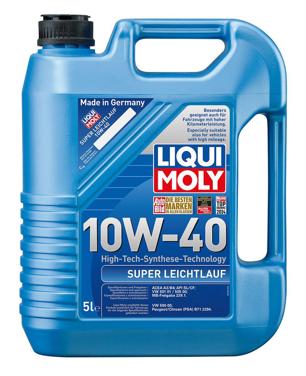 LIQUI MOLY Olio motore Leichtlauf 10W-40 Olio parzialmente sintetico 5 L Compatibilità con RENAULT Clio 3 Hatchback BR0/1, CR0/1 Clio 2 BB0/1/2, CB0/1/2, PEUGEOT 206 2 volumi/Coda spiovente 2A/C