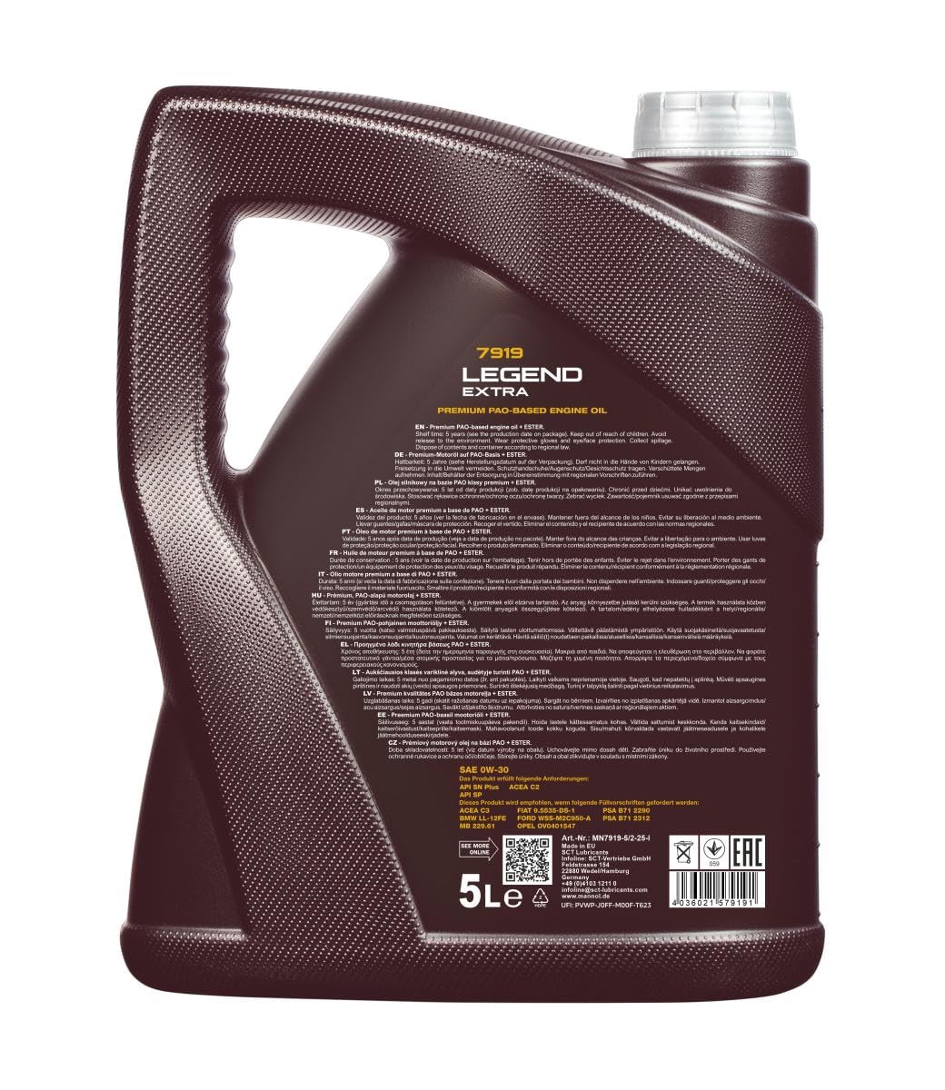 MANNOL Olio motore LEGEND 0W-30 5 L Compatibilità con PEUGEOT 206 2 volumi/Coda spiovente 2A/C 207 WA, WC 208 I Hatchback CA, CC 2008 Station Wagon CU, CITROËN C3 I Hatchback FC, FN