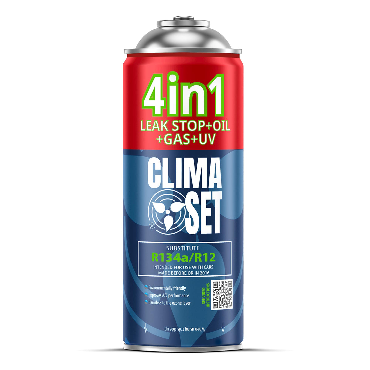 CLIMASET - 2x 4in1 Ricarica Gas per Climatizzatore R134a, Olio, Sigillante per Perdite con Colorante UV + Tubo Flessibile - Kit di Ricarica Gas AC e Rilevamento Perdite