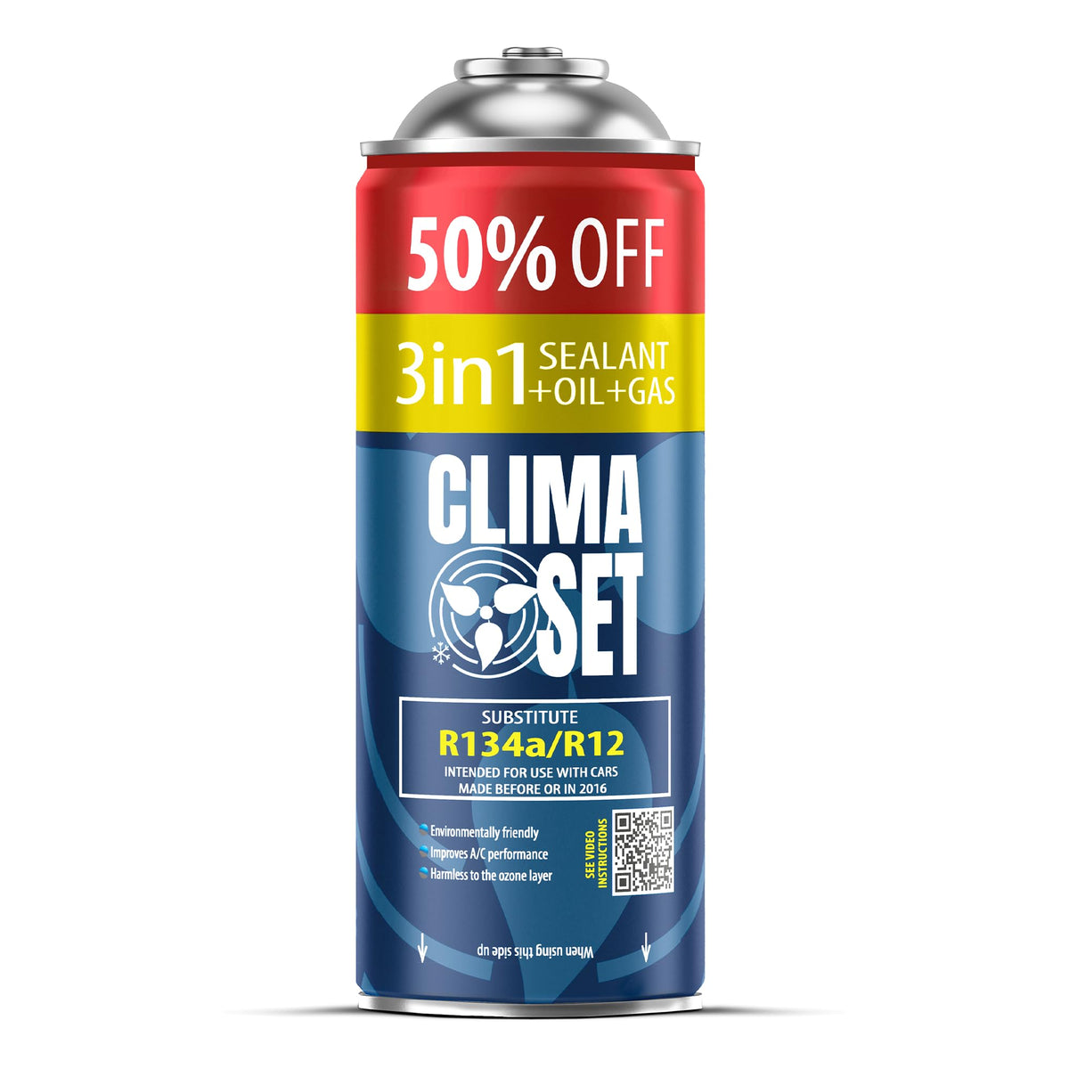 ClimaSet - Gas di ricarica per climatizzatore 3 in 1 r134a, olio, sigillante per perdite XL e gas R134a e tubo flessibile - Kit Ricarica Gas AC - Kit Ricarica Climatizzatore Auto - 470 g