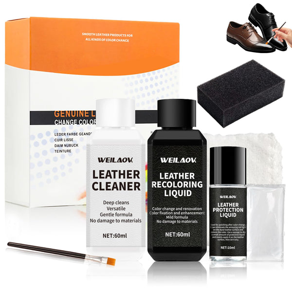 WEILAOK Vernice per Pelle Nera, Kit Cambio Colore pelle, Tintura pelles Ripara Graffi, Tintura per Scarpe Borse Divani Sedili auto - Nero con Olio condizionatore per Pelles