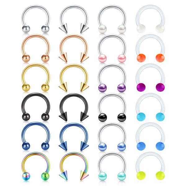 Rajnard Piercing Naso Piercing Septum Anelli 16G 8mm Acciaio Chirurgico e plastica Helix Tragus Piercing Cartilagine Labbro Labbro Anello a Ferro di Cavallo Perla Sfera Fluorescente