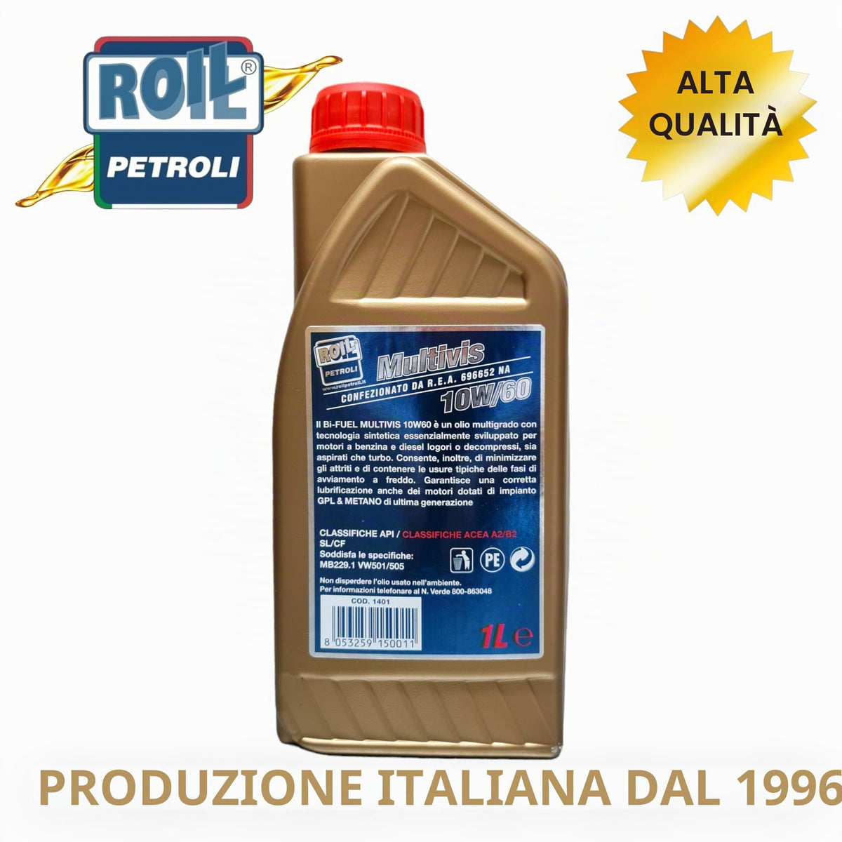 6 Litri di ROIL MULTIVIS 20W/60 - NUOVA FORMULAZIONE MAGGIORE RISPARMIO DI OLIO E CARBURANTE -AUTO CLASSICHE STORICHE E SPORTIVE BENZINA & DIESEL MOTORI LOGORI O DECOMPRESSI