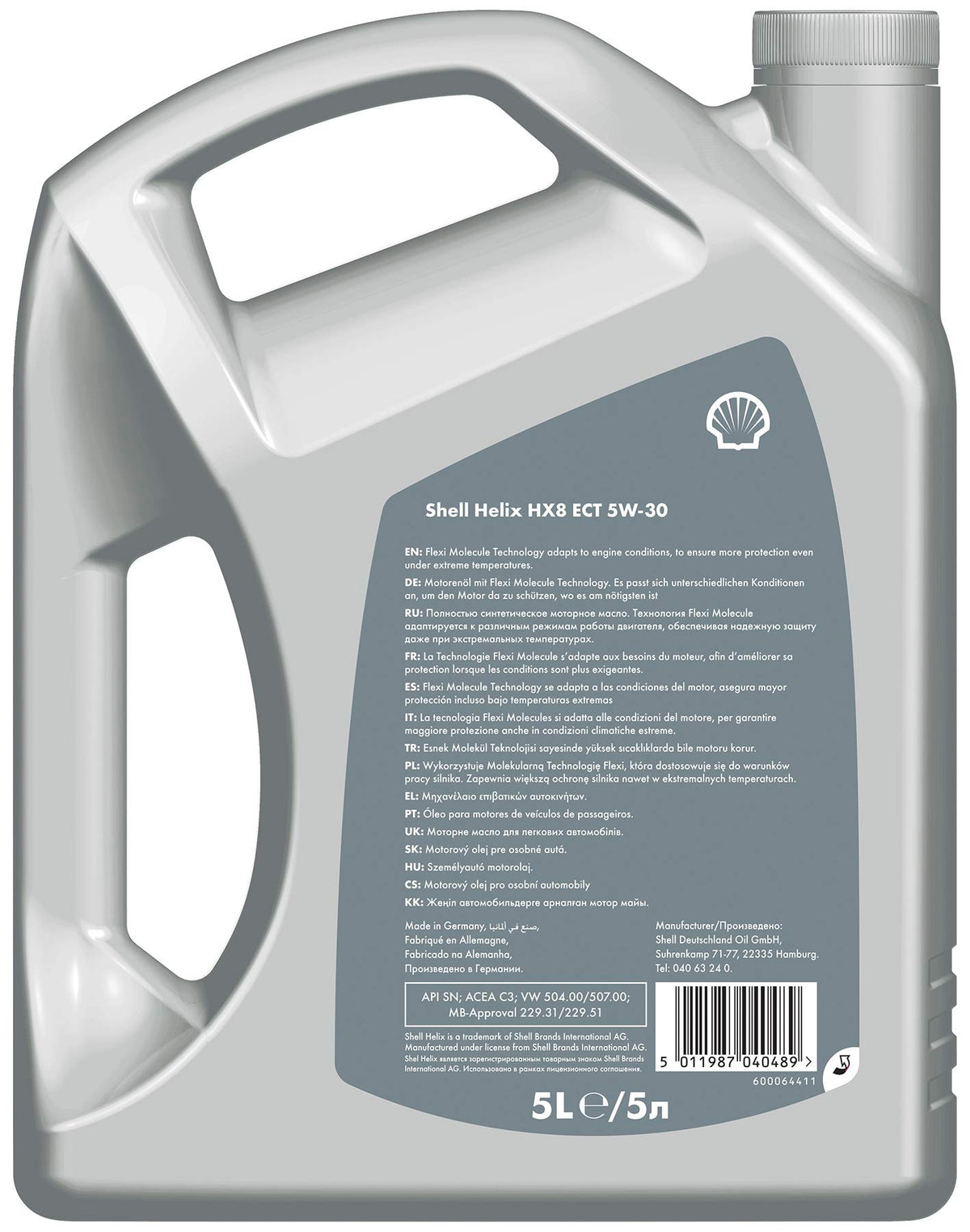 Shell Helix HX8 ECT C3 5W-30 5L | Olio 100% sintetico per motori a benzina e diesel con filtro antiparticolato | Tecnologia Low SAPS | ACEA C3 MB 229.51 BMW LL-04 | Risparmio di carburante