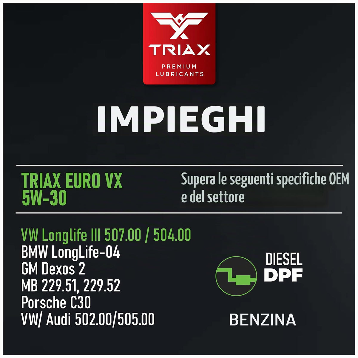 TRIAX Euro VX SAE 5W-30 Olio Motore Sintetico PAO Ester - Motori Benzina e Diesel con DPF e SCR - ACEA C3 API SP - VW/Audi 504.00 507.00 502.00 505.01 - BMW LL-04 - MB 229.51 229.31 (3 x 5 quarts)