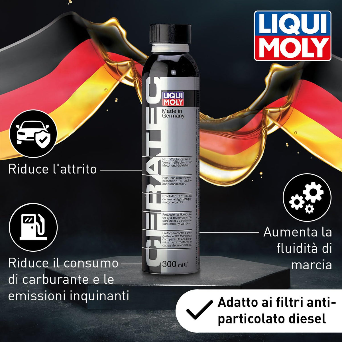 Liqui Moly Cera Tec 3721 I Additivo ceramico per olio motori a benzina e diesel I Funzionamento fluido, minore attrito e ridotto consumo di carburante I Additivo ceramico per olio motore I 300 ml