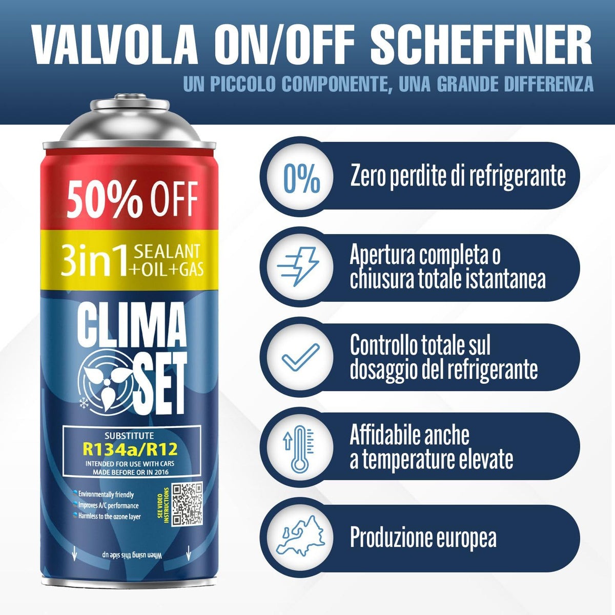 ClimaSet - Gas di ricarica per climatizzatore 3 in 1 r134a, olio, sigillante per perdite XL e gas R134a e tubo flessibile - Kit Ricarica Gas AC - Kit Ricarica Climatizzatore Auto - 470 g