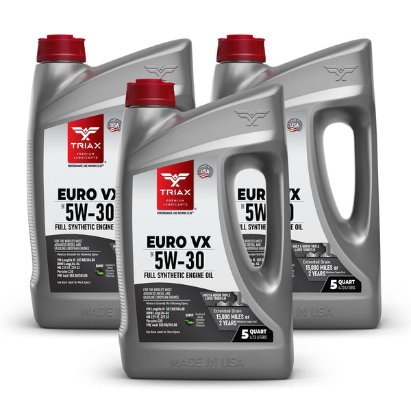 TRIAX Euro VX SAE 5W-30 Olio Motore Sintetico PAO Ester - Motori Benzina e Diesel con DPF e SCR - ACEA C3 API SP - VW/Audi 504.00 507.00 502.00 505.01 - BMW LL-04 - MB 229.51 229.31 (3 x 5 quarts)