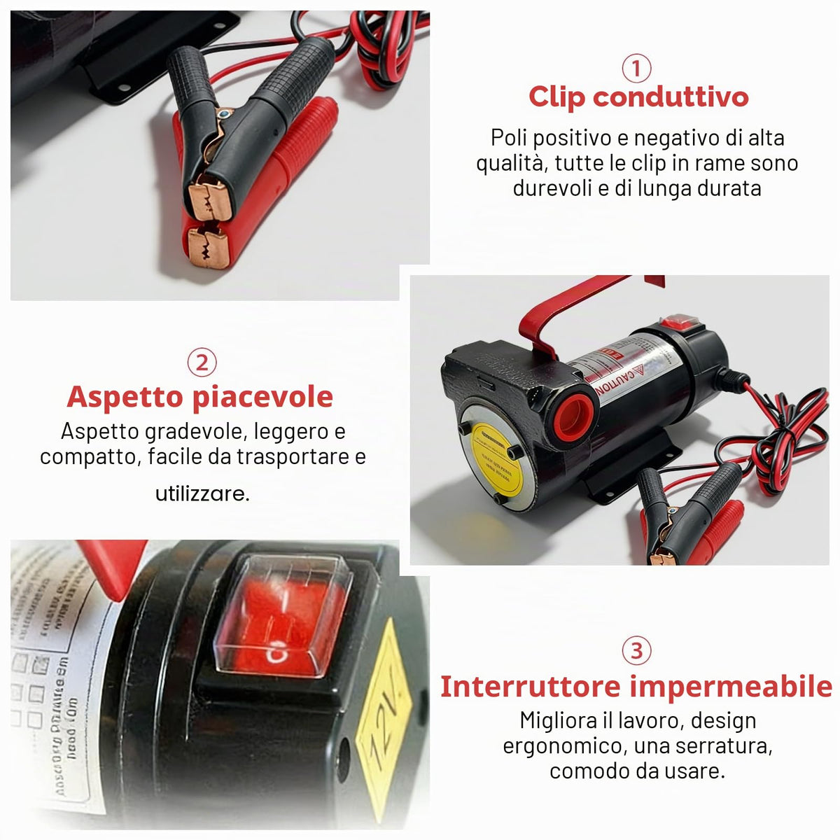PORFOYO Pompa diesel, 12 V, 200 W, pompa di aspirazione dell'olio, pompa di travaso elettrica, 45 l/min, pompa di aspirazione, pompa dell'olio combustibile, pompa di ricambio dell'olio, per cherosene