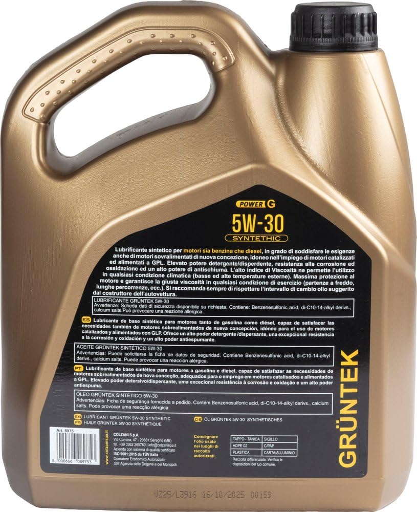Olio Gruntek Gt Sintetico 5w30 4l Lubrificante auto