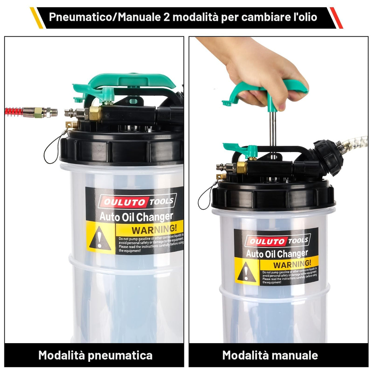 OULUTO 5.3L Manuale e Pneumatico Pompa Aspirazione Olio | Pompa Estrattore Liquidi Olio | Pompa di Aspirazione Liquido Pompa con 6 Tubi, Trasmissione Olio Fluido Pompa Olio Motore Pompa