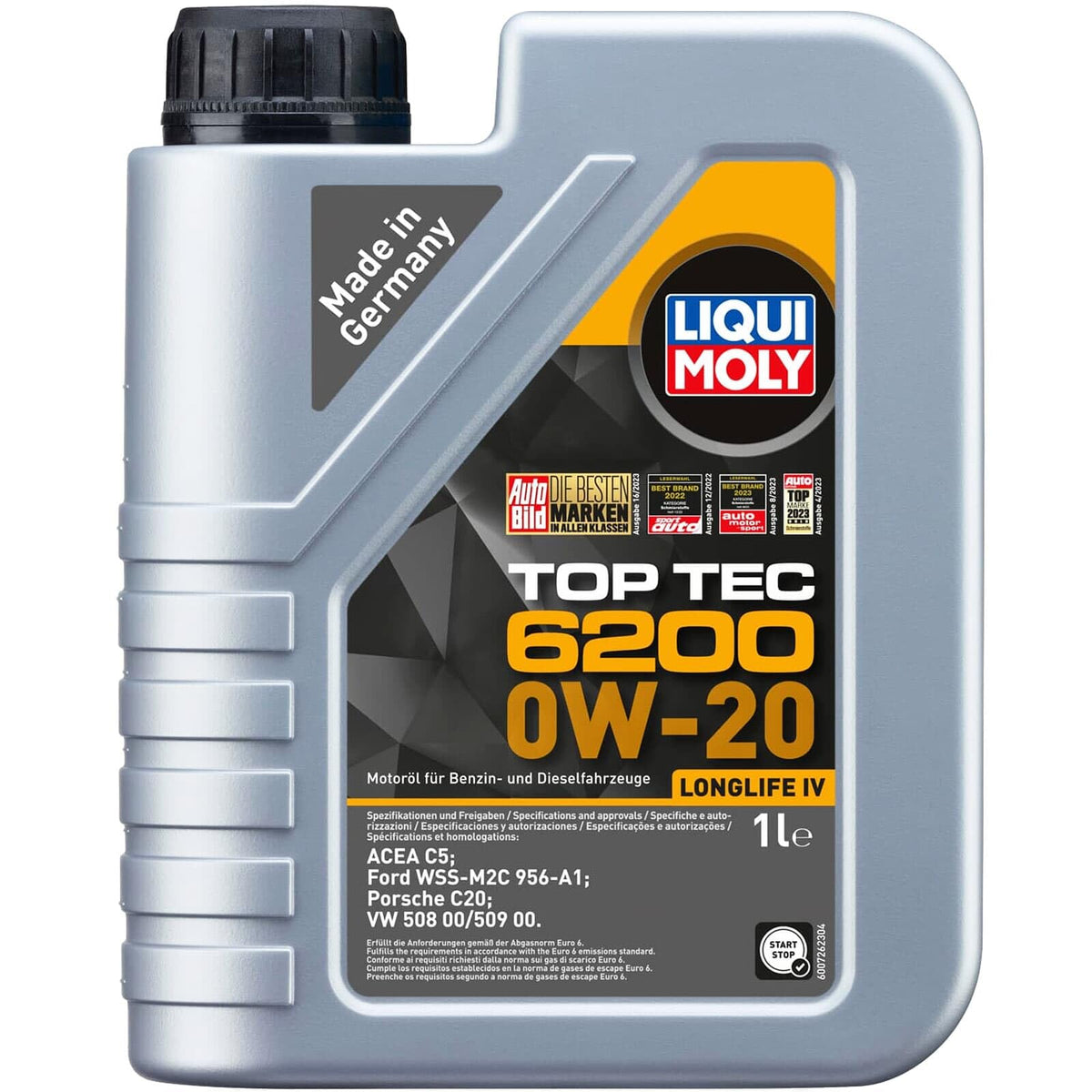 LIQUI MOLY Olio motore Top Tec 0W-20 1 L Compatibilità con VW Polo Hatchback 6R1, 6C1 Golf 7 Hatchback 5G1, BQ1, BE1, BE2 T-Roc A11 Golf 8 Hatchback CD1, AUDI A3 Sportback 8VA, 8VF
