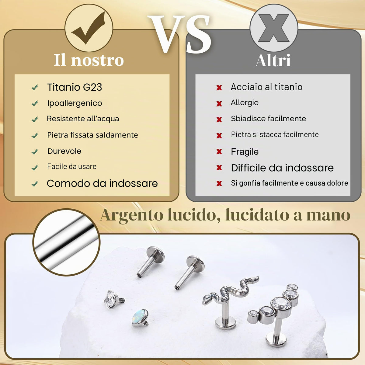 FIOROYAL 4 Pezzi 16G Orecchini Trago in Titanio Orecchini Cartilagine per Donne Ipallergenici Perno con Schiena Piana Internamente Filettato Gioielli per Piercing Labbro Avanti Elica Medusa 6