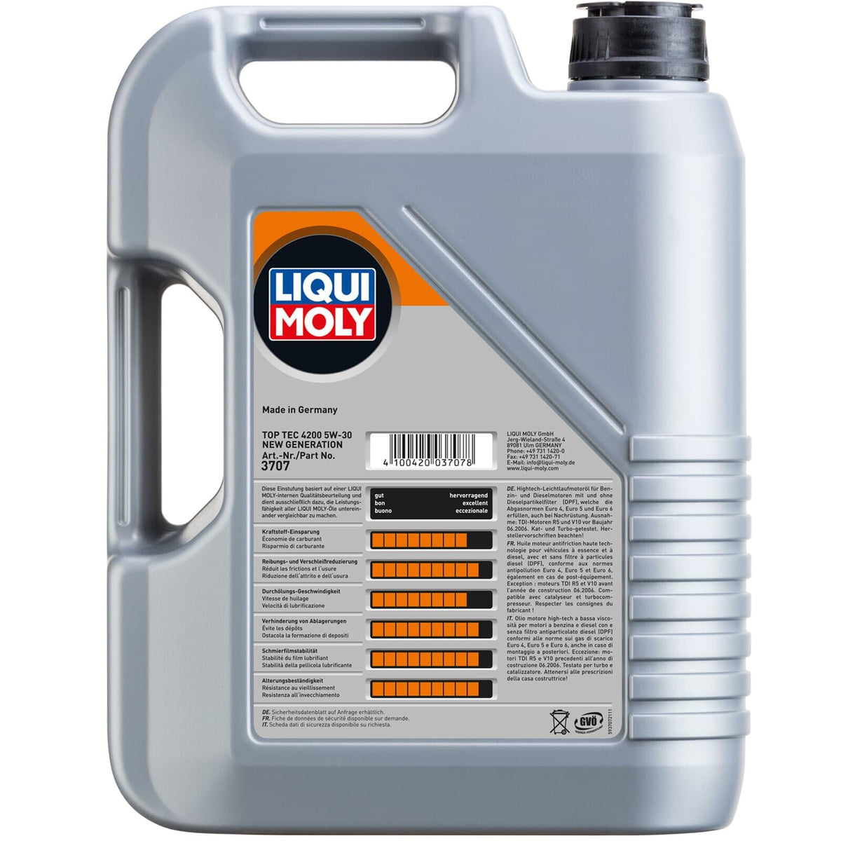 LIQUI MOLY Olio motore Top Tec 5W-30 5 L Compatibilità con RENAULT Clio 3 Hatchback BR0/1, CR0/1 Clio 2 BB0/1/2, CB0/1/2, PEUGEOT 206 2 volumi/Coda spiovente 2A/C 207 WA, WC 208 I Hatchback CA, CC