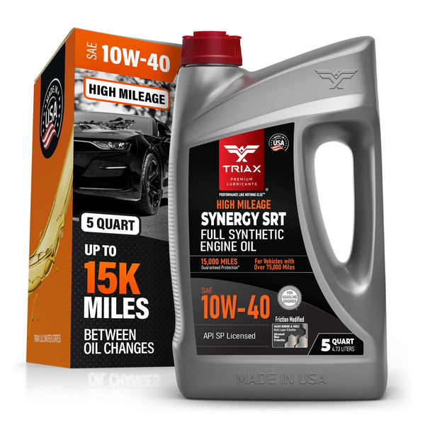 TRIAX Synergy SRT 10W-40 Olio Motore Sintetico Alto Chilometraggio - Per Auto e SUV Benzina - API SN - ILSAC GF-6A - ACEA A3/B4-4,73 L (5 Quarti)