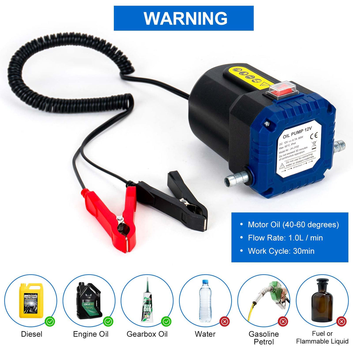 LEMOTO Estrattore di Pompa per Cambio Olio 12V 80W Pompa per Il Trasferimento di Aspirazione con Tubo