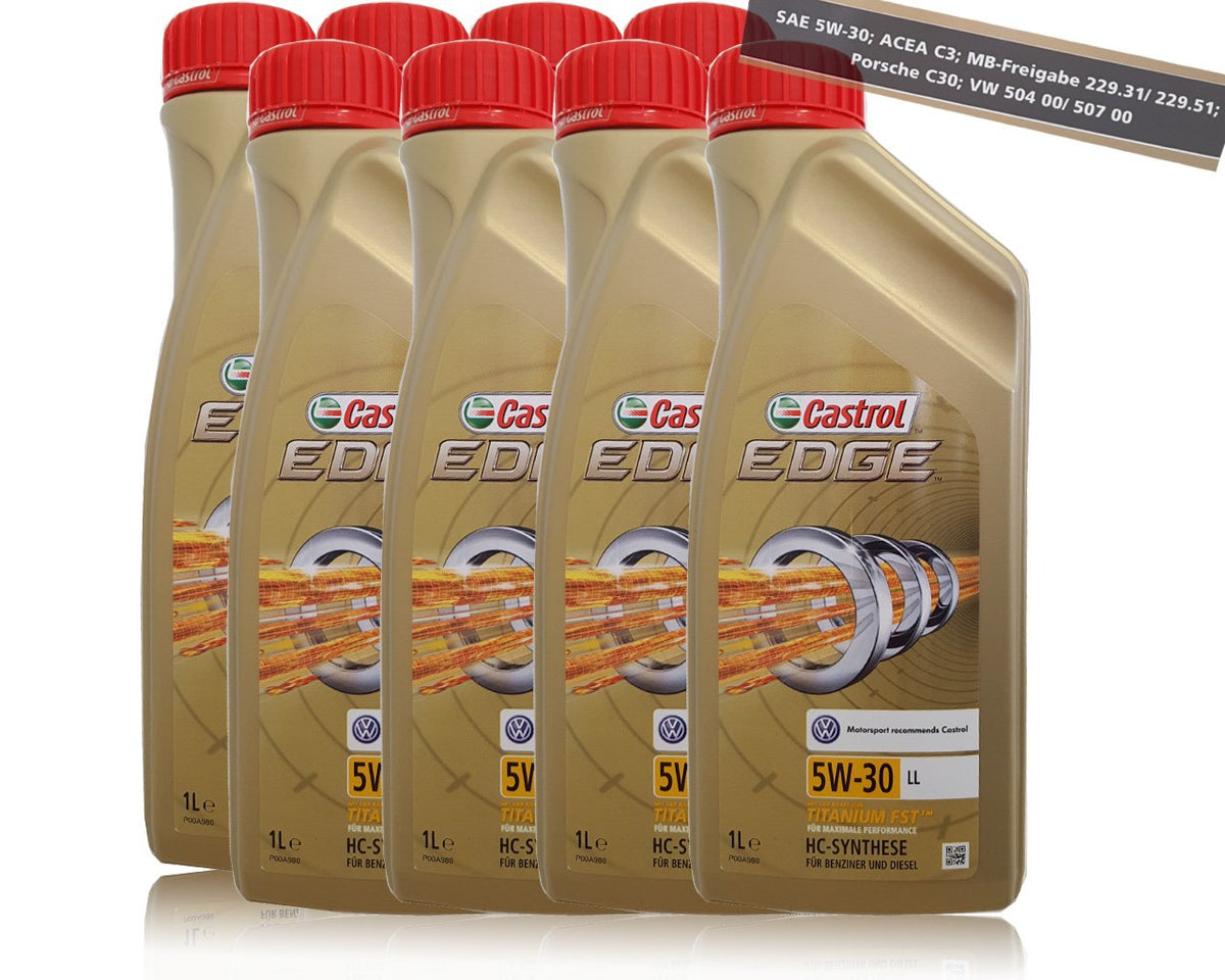 8 X 1 litri Olio motore Castrol Edge, titanium FST 5 W di 30 LL, VW 504 00/507 00 Porsche C30