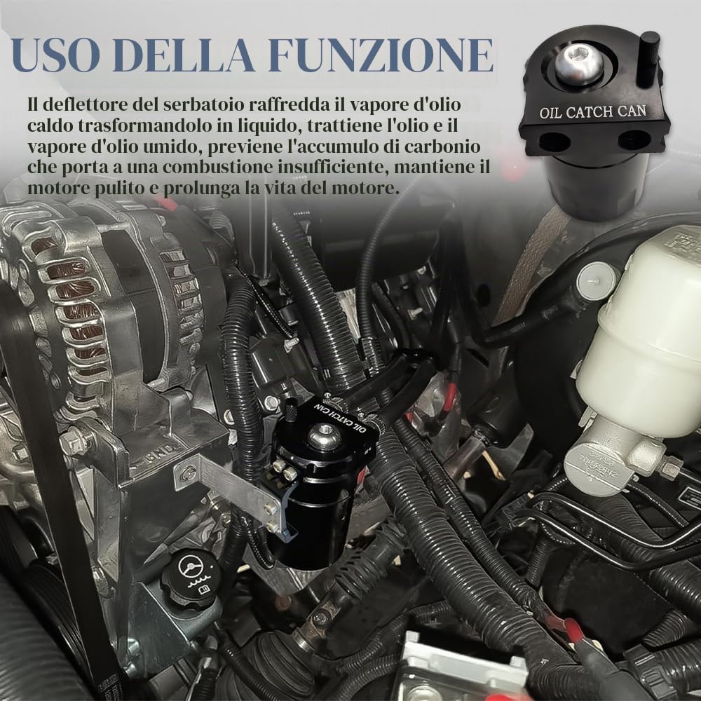 Flaconi Decanter Vapori Olio per Auto, Universale Oil Catch Can, 300ml Alluminio Recupero Vapori Olio Motore, con Filtro dell'aria, tubo flessibile, Dadi, e Altri Accessori, per Una Varietà di Veicoli