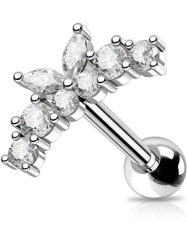 OUFER 16G Farfalla Orecchino Conch Acciaio Inossidabile 316L Piercing Helix Orecchino Cartilagine 8 mm Conch Piercing CZ Trasparente Piercing al Corpo