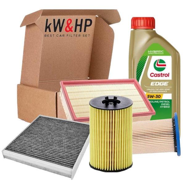 KIT TAGLIANDO 4 FILTRI (F. CARBURANTE, F. OLIO, F. ARIA, F. ABITACOLO)+ 5LT OLIO MOTORE 5W-30 PER VW GOLF 7 VII, A3, Q3, TIGUAN, TOURAN 1.6 2.0 TDI GTD