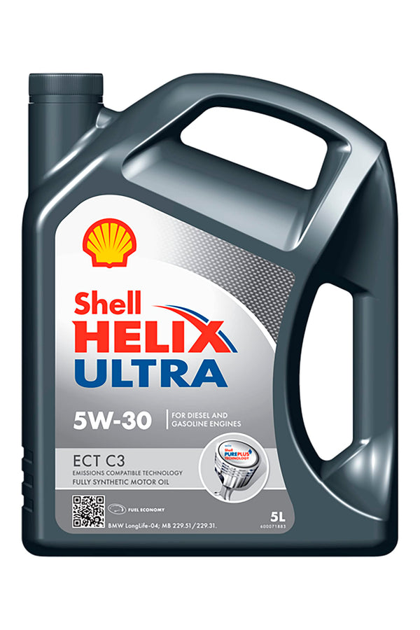 Shell Helix Ultra ECT C3 5W-30 5L | Olio 100% sintetico per motori a benzina e diesel con filtro antiparticolato | API SN ACEA C3 | Tecnologia Low SAPS | Approvato da BMW e Mercedes-Benz