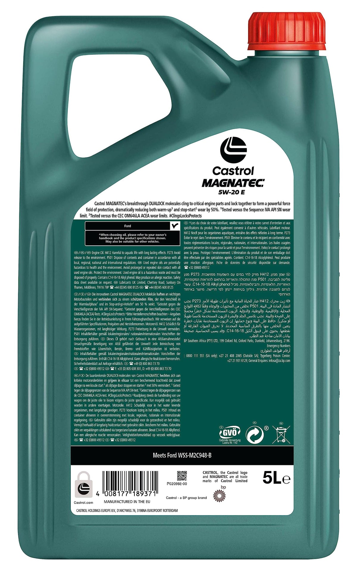 CASTROL Olio motore Magnatec 5W-20 5 L Compatibilità con FORD Fiesta Mk6 Hatchback JA8, JR8 Fiesta Mk5 Hatchback JH1, JD1, JH3, JD3 Transit Custom V362 Van FY, FZ Focus II Hatchback DA, HCP, DP