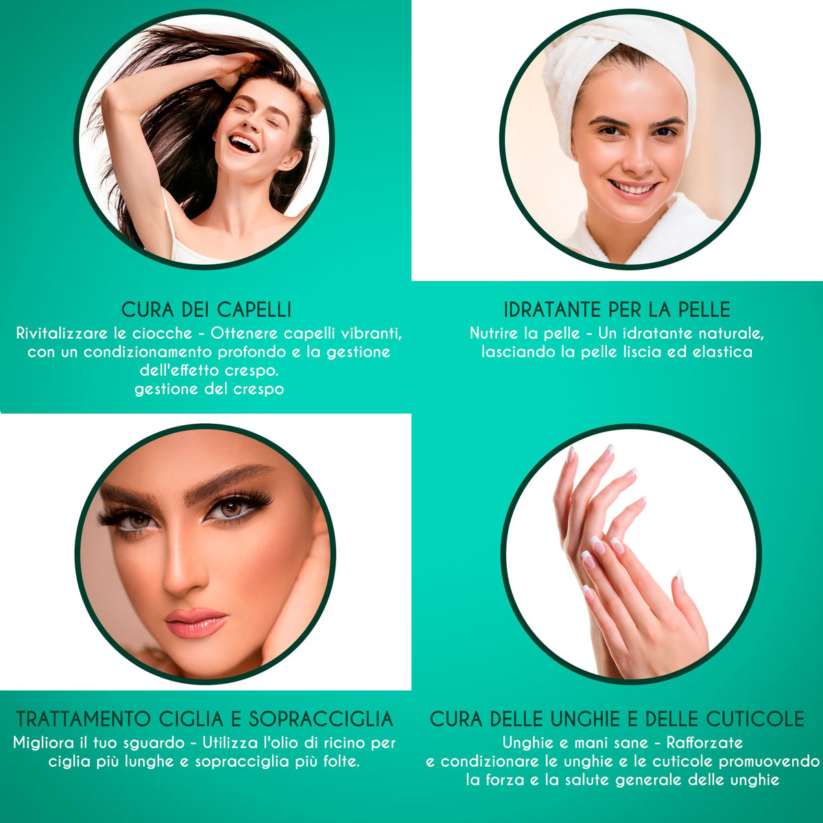 Kanzy Olio di Ricino per Ciglia e Sopracciglia 100ml Olio di Ricino per Capelli, Unghie, Pelle e Barba Castor Oil con Set di Pennelli