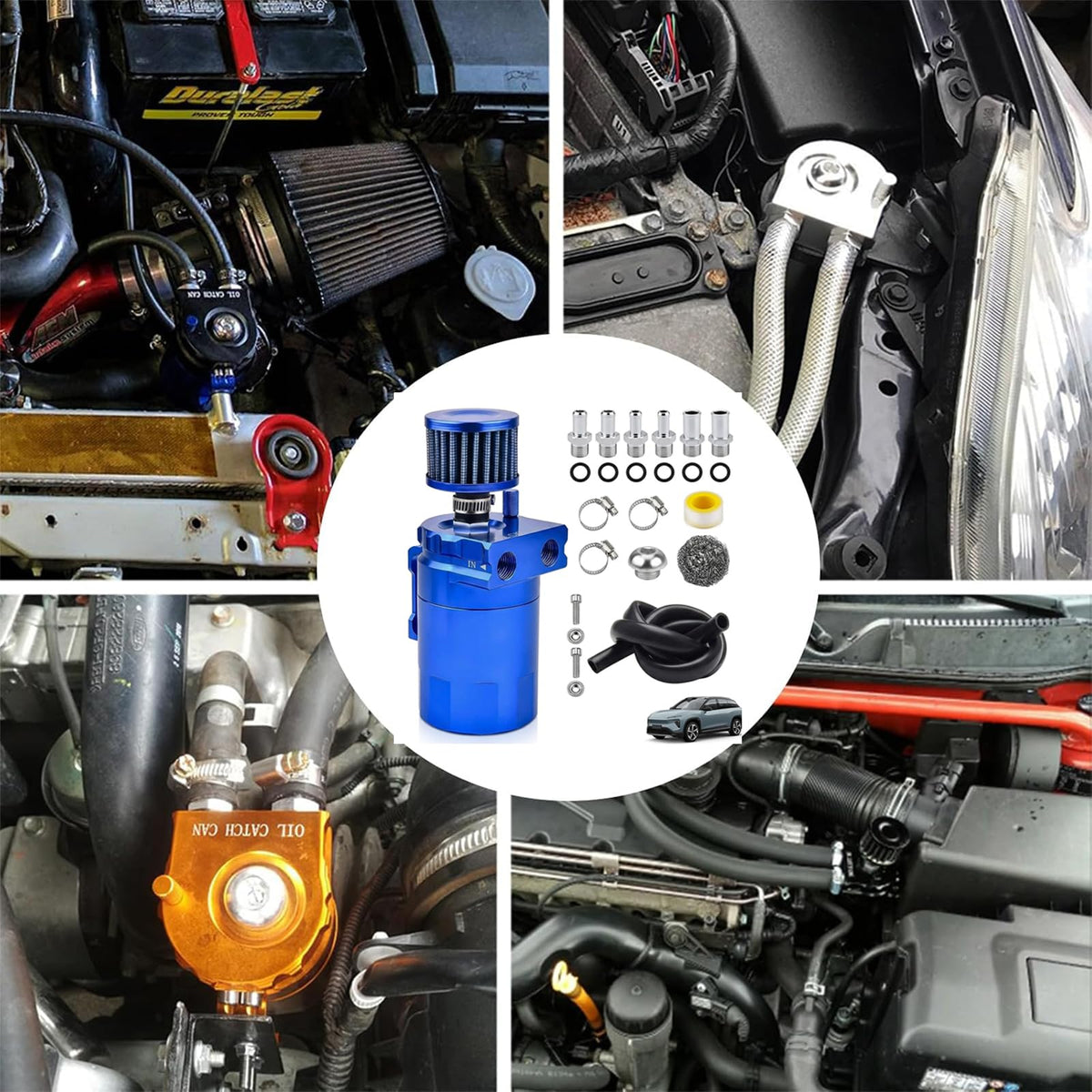 Car Oil Catch Tank Can,Blu 300ml Flaconi Decanter Vapori Olio per Auto,Serbatoio per Auto in Alluminio,Decanter Serbatoio con Filtro Dell'aria,decanter Vapori olio,Facile da Installare e Utilizzare