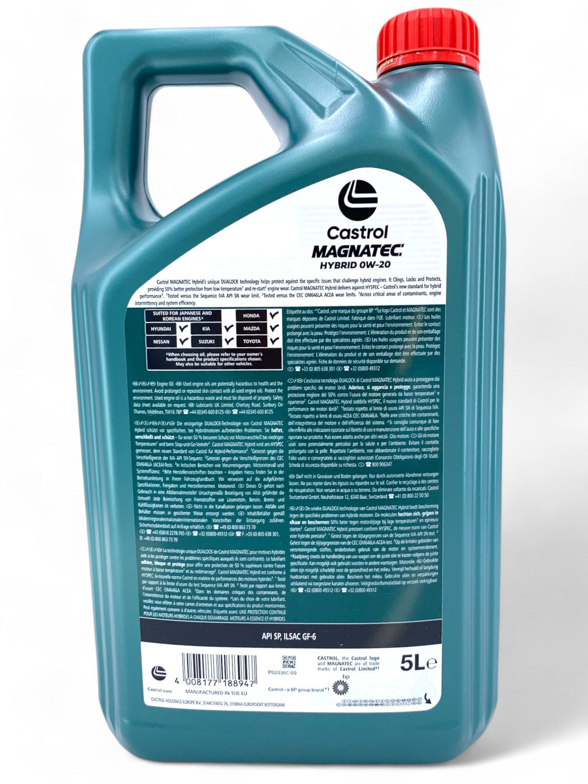 LUBRIALPHA - Castrol Magnatec Hybrid 0W-20 | Protezione Continuativa con Tecnologia DUALOCK | API SP, ILSAC GF-6 | Tanica 5 Litri | Protezione Avanzata a Bassa Temperatura