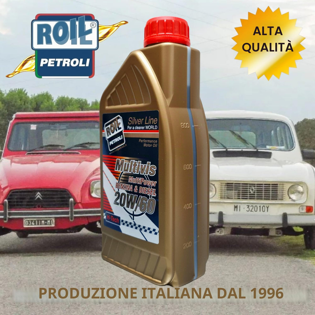6 Litri di ROIL MULTIVIS 20W/60 - NUOVA FORMULAZIONE MAGGIORE RISPARMIO DI OLIO E CARBURANTE -AUTO CLASSICHE STORICHE E SPORTIVE BENZINA & DIESEL MOTORI LOGORI O DECOMPRESSI