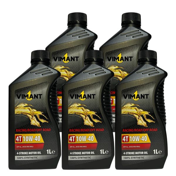 VIMANT Olio Motore 4T 10W-40, 5 Litri, 5x1L, 100% Sintetico, JASO MA/MA2, Per Motori a 4 Tempi, Moto e Scooter